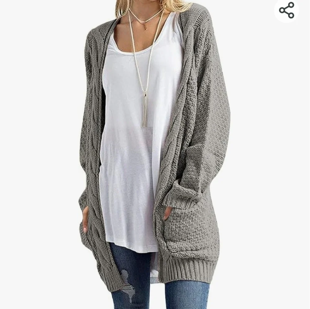 TRALEUBIE oversize cardigan, mixed knits in neutral taupe, Size Large, NWT